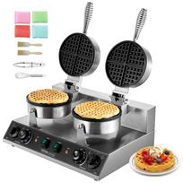 VEVOR Commercial Waffle Maker, Dual-Head Round Waffle Baker Machine, 2460W Non-Stick Stainless Steel Belgian Waffle Iron with Temp and Time Control 50 x 47 x 26 cm