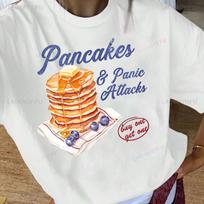 Pancake And Panic Task Graphic Unisex Oversized T Shirt Casual Streetwear Funny Novelty Daily S beige