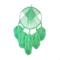 Macrame Wall Hanging Backdrop with Leaves Tassel for Apartment Decor žalia