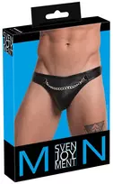 Svenjoyment Men's Thong S Black Leather-Look with Removable Chain