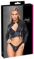 Cottelli PARTY Imitation Leather Top & Thong Set Black M