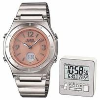 Wave Cepter Women's Solar-Powered Radio-Controlled Watch & Radio-Controlled Alarm Clock Set (LWA-M141D-4AJF & DQD-805J-8JF) gray