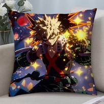 K-Katsuki Bakugo Mha Pillow Case Short Plush Pillow Covers Sofa Decorative Gift Home Double-Sided Printing Cushion Cover Peach skin 45*45(CM)-1Pcs black
