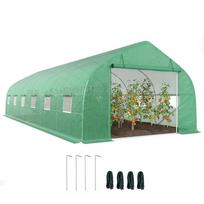 Large Tunnel Garden Greenhouse with PE Cover Steel Frame Roll-Up Door and 12 Windows 8 x 3 x 2 m Green 8 x 3 x 2 cm