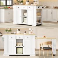 Mobile Kitchen Island, Cart with Extendable Dining Table, Retractable Bar Table, 7 Wheels, Storage Shelves, Adjustable Shelves, 138 (213) x 55 x 93 cm 138 x 55 x 93 cm