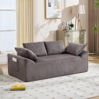 Double Boneless Sofa with Curved Armrests. Upholstered Mini Sofa with Deep Seat, Living Room, Bedroom, Office, No Assembly Required- Brown+Gray 170 x 86 x 60 cm