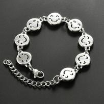Cute Stainless Steel Funny Smile Face Bracelet Link Hand Chain for Women Men Emoji Charms Wrist Wristband Anklets Metal Jewelry 17cm plus 5cm black