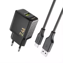 Dudao A23TEU travel charger | 12W | GaN | USB-A | with USB-A to USB-C cable included | black