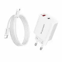 Wozinsky WLS-20W travel charger | 20W | PD, QC | USB-A, USB-C | with USB-C to USB-C cable included | white