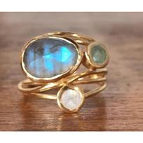 Plated 24k Gold Inlaid Colorful Moonstone Ring, European Beautiful Woman Creative Multi-layer Simulation Shell Ring No. 7 auksas