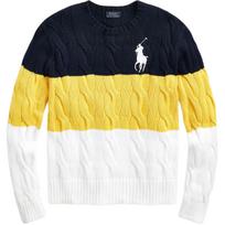 Polo Ralph Lauren Big Pony Logo Embroidered Cotton Cable Knit Long Sleeve Sweater Women sweater WMPOSWEN6820236-410 XL yellow