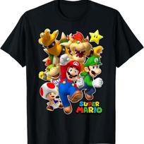 Super Mario Group Shot With Bowser 3D Poster T-Shirt S įvairiaspalvis