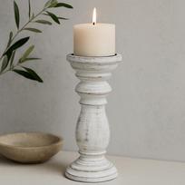 Mango Wood Candle Holder Whitewashed Medium 30x10cm