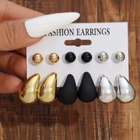 6pairs Elegant Chunky Water-drop Drop Earrings Matte Finish Luxury Chunky Waterdrop Earrings Bead Glossy Stud Earring Wedding black