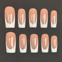 Reusable Press-On Nails Long Square Nude French Tip Manicure Set Women Sweet INS Style Detachable Artificial Large beige
