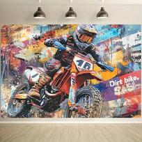 A 1-square-meter graffiti art canvas for off-road motorcycles, intended for wall decoration - vividly depicting 70.9x43.3inch/180*110cm black