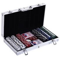 Poker Chips Set 300 PCs Casino Game Striped Dice 2 Decks of Cards Silver Aluminium Case 38 x 20.5 x 6.5 cm įvairiaspalvis