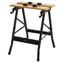 Foldable Work Bench Portable Work Table with 4 Clamps Holes for Saw Domestic Use Carpentry Iron MDF Supports 70 kg 56x62x75 cm Natural Black 56 x 62 x 75 cm
