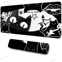 Cute Cat Black and white Mouse Pad Large Anti-Slip Rubber Gaming XL MousePad Table Pads Suitable for Office Gamer Long Desk Mat 30cmx60cm(11.8x23.6inch) black