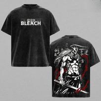 BLEACH Kurosaki Ichigo Manga T-shirt For Men Clothing Vintage Washed Oversized T Shirt Summer Short Sleeve Polyester Tees Tops S juoda