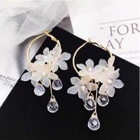 Korean Crystal Flower Tassel Earrings: Elegant Long Drop Ear Cuffs for Women gray