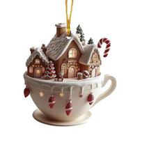 House Coffee Cup Ornament Acrylic Snow Gingerbread House Christmas Tree Holiday Decoration A brown
