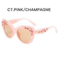 Retro Cat Eye Sunglasses Rose Fancy Decorative Eyewear Fashion Retro Design Flower Sunglasses Women Vintage Metal gafas de sol As the picture gray