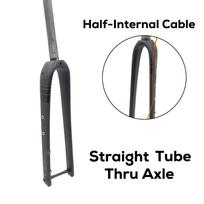 Gravel Bicycle Carbon Fiber Internal Wiring Straight/Tapered Tube Front Fork Matte 700C x 45C Thru Axle 12x100mm or QR tapered thru axle gray