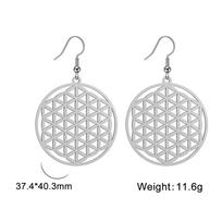 Dawapara Sacred Geometry Mandala Flower of Life Earrings for Women Protection Spiritual Symbol Stainless Steel Jewelry gray
