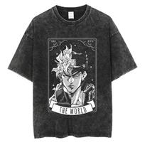 JoJos Bizarre Adventure Manga T Shirt Kujo Jotaro Tshirt Streetwear Men Women Clothing Washed Casual Cotton Tshirt Summer Tee S įvairiaspalvis