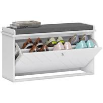 Shoe Cabinet with Bench with Adjustable Shelves and Padded Cushion for 8 Pairs of Shoes 80x26x48 cm White 80 x 26 x 48 cm