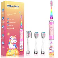 Electric Toothbrush for Kids, Ages 2-12 (Boys and Girls), with Rainbow Lights, 2-Minute Timer, and 4 Brush Heads (Pink Unicorn) pink