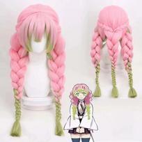 Mitsuri Kanroji Cosplay Wig Kimetsu no Yaiba Long Pink Green Heat Resistant Hair Authentic Cosplay Wigs + Wig Cap (as the picture,One Size) pink