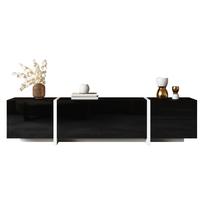 TV Stand with Low Cabinet, High-Gloss Black Cabinet with Contrasting White Legs and Stylish Doors and Drawers. With LED Light Strip. 170 x 30 x 39 cm