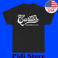 Curtiss Motorcycle Co. Vintage Script Logo T-shirt Ship from USA L blue