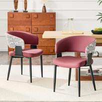 Dining Chairs in Mid-Century Modern Style, Set of 2, Retro Armchairs with Barrel-Shaped Armrests and Patterned Backrest, Faux Leather with Sturdy Legs 46.5 x 48 x 77.3 cm raudona