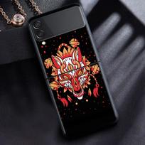 Case For Samsung Galaxy Z Flip 3 4 5G Black Hard PC Phone Housing Z flip4 Luxury Segmented Cover Samurai Oni Mask Samsung Z Flip 4 black