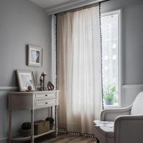 Small Daisy Curtain Cotton Linen Tassel Blackout Bay Flat Window Cover American Small Window Kitchen Curtain Semi-shading Hooks 150x160cm&Grommets Top white