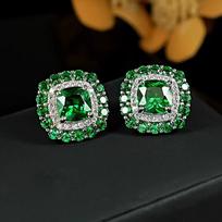 Ryškiai žali/mėlyni kubinio cirkonio auskarai-studs moterims Elegantiški pagalvėlės formos auskarai-studs Vestuvių prabanga Mados papuošalai blue