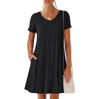 Women’s Short Sleeve V Neck A Line Casual Loose Fit Dress with Pockets Soft Lightweight Fabric Summer Wear XXL black