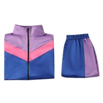 80s Tracksuit Retro Hip Hop Windbreaker Disco Tracksuit Sets Colorblock Outfits Set Short Sleeved Shorts Cosplay Costume XXL pink