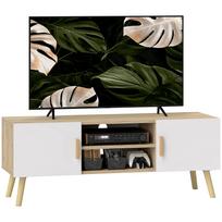 TV Cabinet TV Unit Wood TV Bench up to 50 Inches with Shelves, 2 Cupboards and Cable Holes, Oak 110 x 36.2 x 42 cm