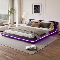 (=WX000540AAB)160*200cm Low Bed, Floor Bed, PU, LED Ambient Light, Black 236.5 x 179 x 60.5 cm juoda