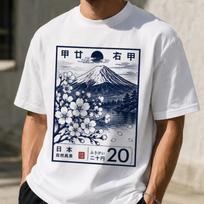 Vintage Mount Fuji Sakura Japanese Graphic T-Shirt and kids tshirt 130 white