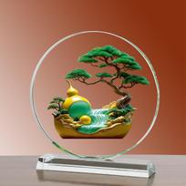 Double Fortune & Longevity Crystal Ornament - Housewarming Gift for Living Room or Office 22cm x 20cm brown