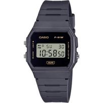 CASIO skaitmeninis unisex laikrodis Pigus F-91WB-8A be kosmetinės dėžutės paprasta pakuotė bioplastiko apyrankė tamsiai pilka black