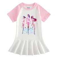 Kpop Monster Hunter Girls' Summer Pleated Dress - Stylish Color Block Ruffle Skirt for Children 100 cm gray