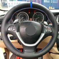 Blue-strip Steering Wheel Leather Cover For BMW X6 E71 2009 2010 2011 2012 2013 gray