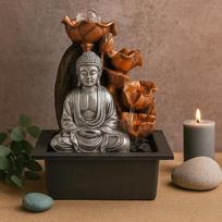 Tabletop Water Fountain Silver Buddha Crystal Ball 35cm