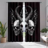 Gothic Raven Skull Goat Head Curtains Bedroom Kitchen Stylish Curtain Theme Sheer Made Of Polyester Master Window Treatment W100*H70(CM)-Rod Pocket&2PCS white